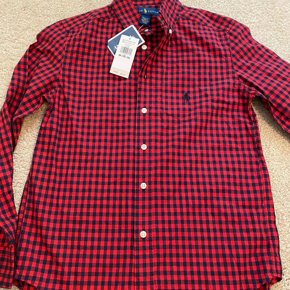 Last days avail!!  Red/navy long sleeve polo
